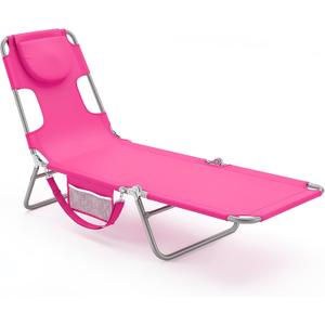 DUMOS Lounge Chair Outdoor, Beach Tanning Chair with Face Hole, Pink, 71.9×21.5×11.8 IN
