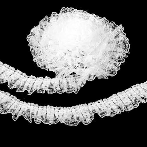 Yuomeaz 5.5 Yards Double Layer White Lace Ribbon, Vintage Ruffle Trim, 1.96 in Width Fabric Embroidered for Sewing, Clothes, Dresses, Craft, Bag, Gift Package, Bouquet, Wedding Decoration