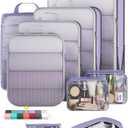 Veken 9/11 Set Compression Packing Cubes for Travel Essentials,Compressible Expandable Large Luggage Suitcase Organizer Bags for Clothing,Durable Space Saver Storage Bags(Purple Gray)