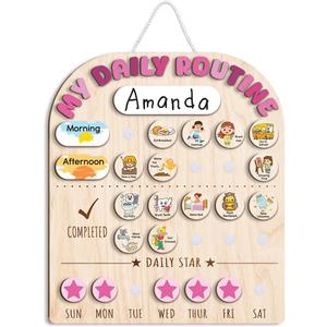 Wooden Daily Routine for Kids, Chore Chart for Toddler, Daily Responsibilities for Kids, Visual Schedule, Morning Bedtime Routine for Girls