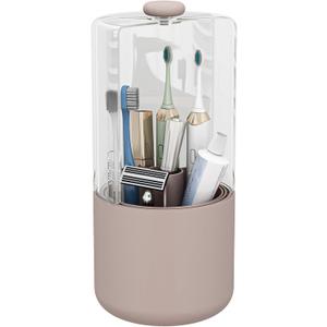 Toothbrush Holder with Cover 360° Rotating 4 Compartments Bathroom Toothpaste Electric Toothbrush Organizer, Pink