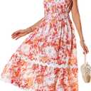 GRACE KARIN Womens 2025 Summer Floral Dress Casual Spaghetti Strap Flowy Outfit RIC Rac Trim Sundress Beach Midi Clothes (XX-Large)