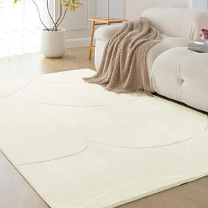 Amazon Basics Indoor Area Rugs, Soft-Touch Washable Home Decor Carpet for Living Room Bedroom, 7' L 5' W, Curve Beige