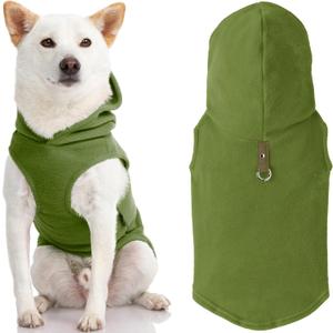 Gooby Fleece Vest Hoodie Dog Sweater - Green, X-Small - Warm Pullover Dog Hoodie with O-Ring Leash for Small to Medium Dogs
