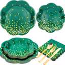 Green and Gold Party Decorations,Green Plates and Napkins Party Supplies for 25 Guests,Disposable Plates for Birthday Wedding Graduation Decorations