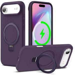 ZHK Liquid Silicone Designed for iPhone Air Case with Magnet Stand, [Precise Camera Lens Protection][Mil-Grade Drop Shockproof][Soft Anti-Scratch Microfiber Lining] Slim Fit Cover, Purple (iPhone Air 6.5 inch)