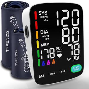 Asnaghi Blood Pressure Monitor for Home Use,Automatic Upper Arm Blood Pressure Machine with 3x199 readout,5.4 inch LED Large Screen,Adjustable Two Cuff 9/17 or 13/21 inches XL Cuff