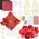 Gersoniel 42 Pcs DIY Graduation Cap Decorations Kit Include Faux Flower Heads Graduation Quote Glitter Sticker Bow 3D Butterfly Rhinestone Pearl Stickers for Grad Cap Topper Decor(Red)
