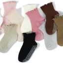 Baby Ruffle Socks - Toddler Girls Non-Slip Socks with Grips - Indoor Soft Cotton Frilly Ankle Sock (White)