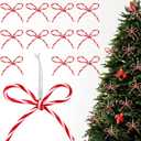 12PCS Christmas Candy Bow Ornament 4.3 x 4 Inch Acrylic Candy Cane Lollipop Peppermint Wreath Crafts Bows Xmas Tree Ribbon Hanging Bows Pendants for Christmas Home Outdoor Indoor Decoration (Red)
