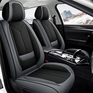 Universal Waterproof Nappa leather Car Seat Covers - Full Set Protects & Keeps Front Rear Seats Clean -Comfortable & Fashionable Bucket Seat Protector Fits Most Cars, SUVs, Sedans -Black&Ash