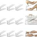 12 Pack Shoe Slots Organizer Adjustable Level Shoe Stacker Holder Storage Space Saving Sneakers Display Tray Rack for Closet (Transparent)