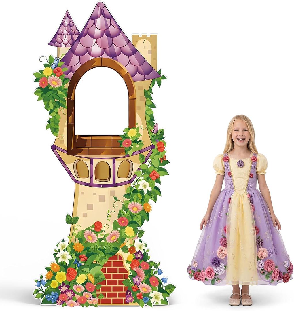 5.7ft Princess's Tower Cardboard Cutout, Large Purple Princess Castle Photo Booth Props for Magical Fairytale Birthday Party Decoration Backdrop Wonderland Girl Birthday Party Standee Decor