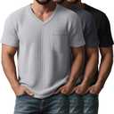 Huukeay 3 Pack Men's Big and Tall Shirts V Neck Waffle Short Sleeve Tops Workout Casual Summer Tees with Pocket