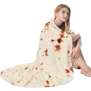 Admitrack Burrito Tortilla Blanket 47in, Double Sided Super Soft Flannel Throw, Gag Novelty Tortilla White Elephant Gift for Christmas Adults Kids Couples Parties (Beige)