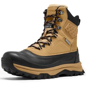 Coostar Snow Boots for Men Insulated Waterproof Winter Boots Outdoor Boot for Cold Weather (12, Khaki)