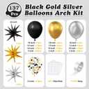 137Pcs Black Gold and Silver Balloons Garland Arch Kit with Stars - 5 10 12 18 inch Black Gold Silver Latex Party Balloons for New Year Birthday 2026 Graduation Retirement Party Decoration