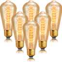 ST64 Incandescent Light Bulbs 110V 40W Edison Bulbs 6 Pack,Amber Vintage 240LM,E26 Base 2200K Dimmable Decorative Antique Wire Wound Incandescent Bulb for Chandelier Pendant Lamps (Spiral Filament)