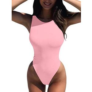 LCNBA Women's Sexy High Neck Sleeveless Bodysuit Basic Top Bodysuit Jumpsuit, Large