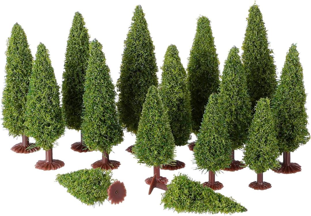 15pcs Mini Cedar Trees Model Green Scenery Landscape Railroad Miniature Pine Trees Fairy Garden Accessories for Architecture Christmas DIY Decoration