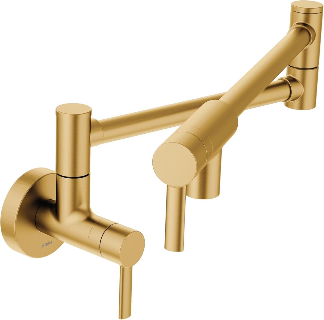 Moen Brushed Gold Modern Wall Mount Folding Swing Arm Pot Filler, Double Jointed Kitchen Stove Faucet, S665BG