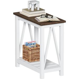 ChooChoo Farmhouse End Table, Narrow Side Table, Slim End Table with Storage Shelf for Small Spaces, Rustic Nightstand, for Living Room, Bedroom White, 1 Pack