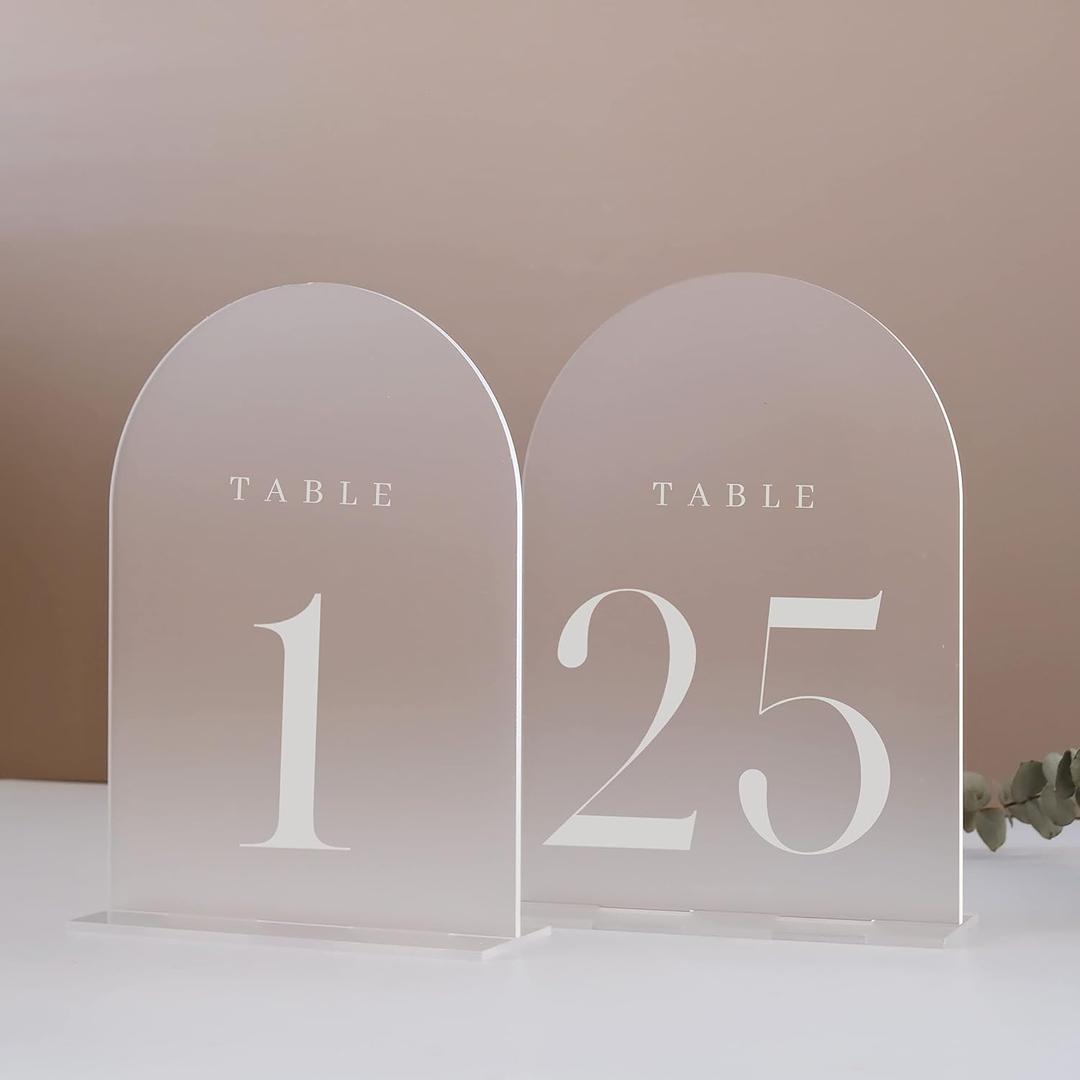 Frosted Arch Table Numbers for Wedding, 25 Pack 5"x7" Frosted Arch Acrylic Signs with Stand Acrylic Table Numbers 1-25, Perfect for Wedding Reception