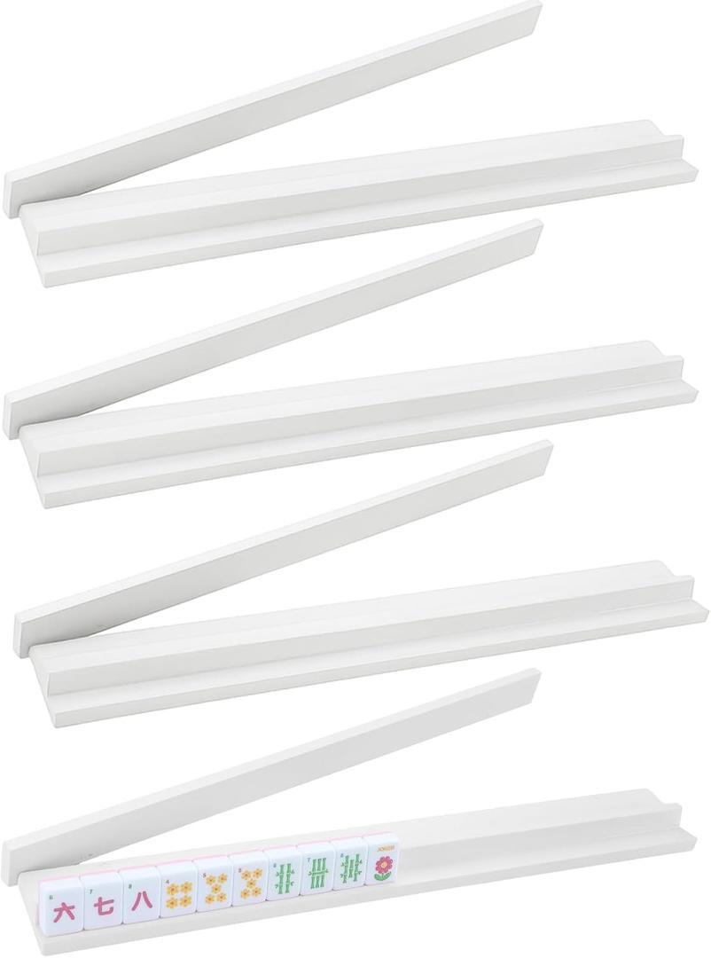 Leinuosen Wooden Mahjong Racks with Pushers 4 Set Magnet American Mahjong Tile Rack and Magnetically Attached Pushers Painted Tile Holders for Players Gift Family Night(White)