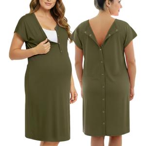 PATPAT Maternity Labor and Delivery Gown, Womens Hospital Gown with Pockets | Pregnancy through postpartum, soft fabric, full back opening for checks, easy nursing access, skin-to-skin, side pockets (Green, M)
