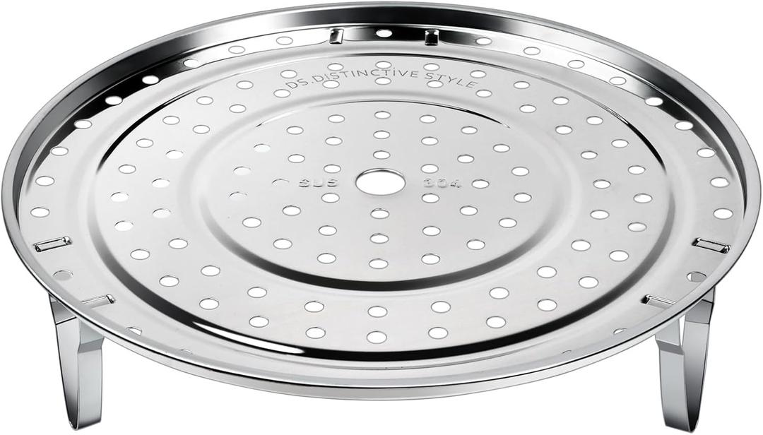 DS. DISTINCTIVE STYLE Steamer Rack 10.1 Inch 304 Stainless Steel Steaming Rack Steam Tray with Removable Legs for Steaming Crab, Tamale Cookware Instant Pressure Cooker Multi-functional Steamer Basket (Silver - 25.6 cm)