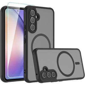 for Samsung Galaxy A54 5G Case,Magnetic with Screen Protector,Translucent Matte Shockproof Military Grade Dropproof Protective Case for Samsung Galaxy A54 5G,Black