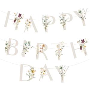 Wildflower Banner, Baby in Bloom Happy Birthday Banner for Baby Shower Decor Women Girls Floral Birthday Party Decorations Favors Supplies.