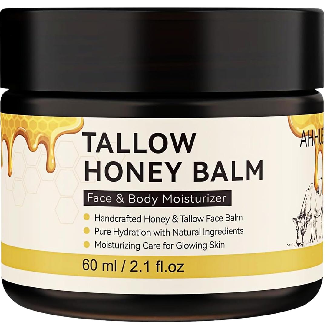 Beef Tallow for Skin  100% Organic Grass Fed Natural Tallow & Honey Face Balm, Whipped Beef Tallow for Sensitive Skin and Face + Body Care, Moisturizing Natural Formula