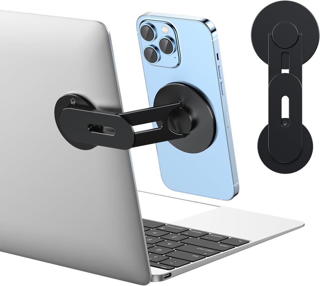 Magnetic Phone Holder for Laptop for MagSafe for iPhone 17/16/15/14/13/12 & All Phones, 180Adjustable Phone Side Mount for Computer Monitor for Tesla, Desktop Cell Phone Bracket (Black)