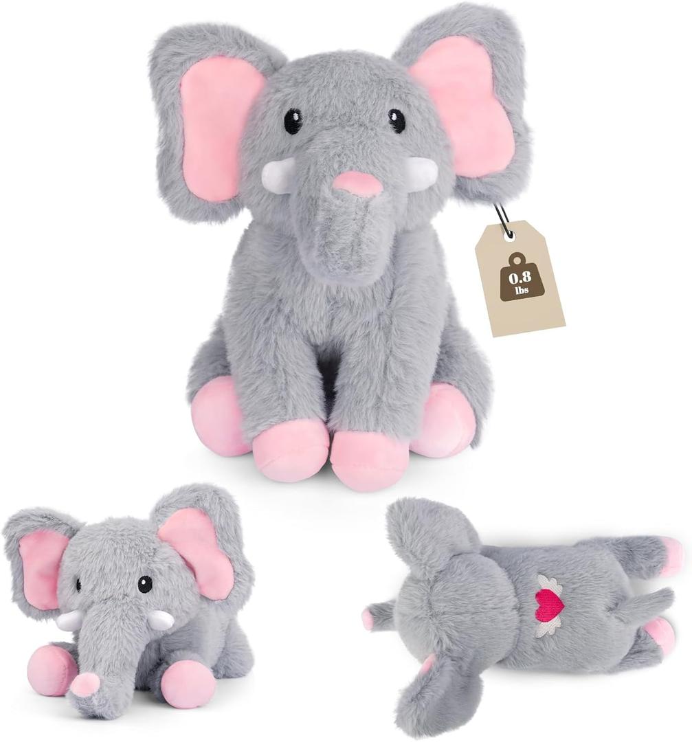 Weighted Elephant Stuffed Animal, Gray Soft Stuffed Elephant Plush Toy with Love, Weighted Plush Pillow Kawaii Comfort Xmas Gifts for Kids, 10 Inch, 0.8 Lbs