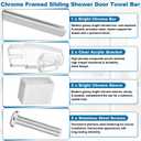 Glass Shower Door Towel Bar 30" Bright Chrome Compatible with Alumax Basco Sliding Shower Door Handle Replacement w/Silver Transparent Brackets Fits Framed Shower/Tub Enclosure Doors Up to 31" Wide