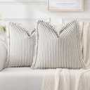 MIULEE Black Pack of 2 Pillow Covers 18x18 Inch Striped Farmhouse Couch Throw Pillow Covers with Fringe Chic Linen Decorative Cushion Covers for Sofa Living Room Bed Outdoor Home Decor