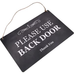 Please Use Back Door Hanging Sign - Printed Contemporary Design on Vinyl, Easy to Read, Informative, Polite Notice for Your Guests/Customers (Black)