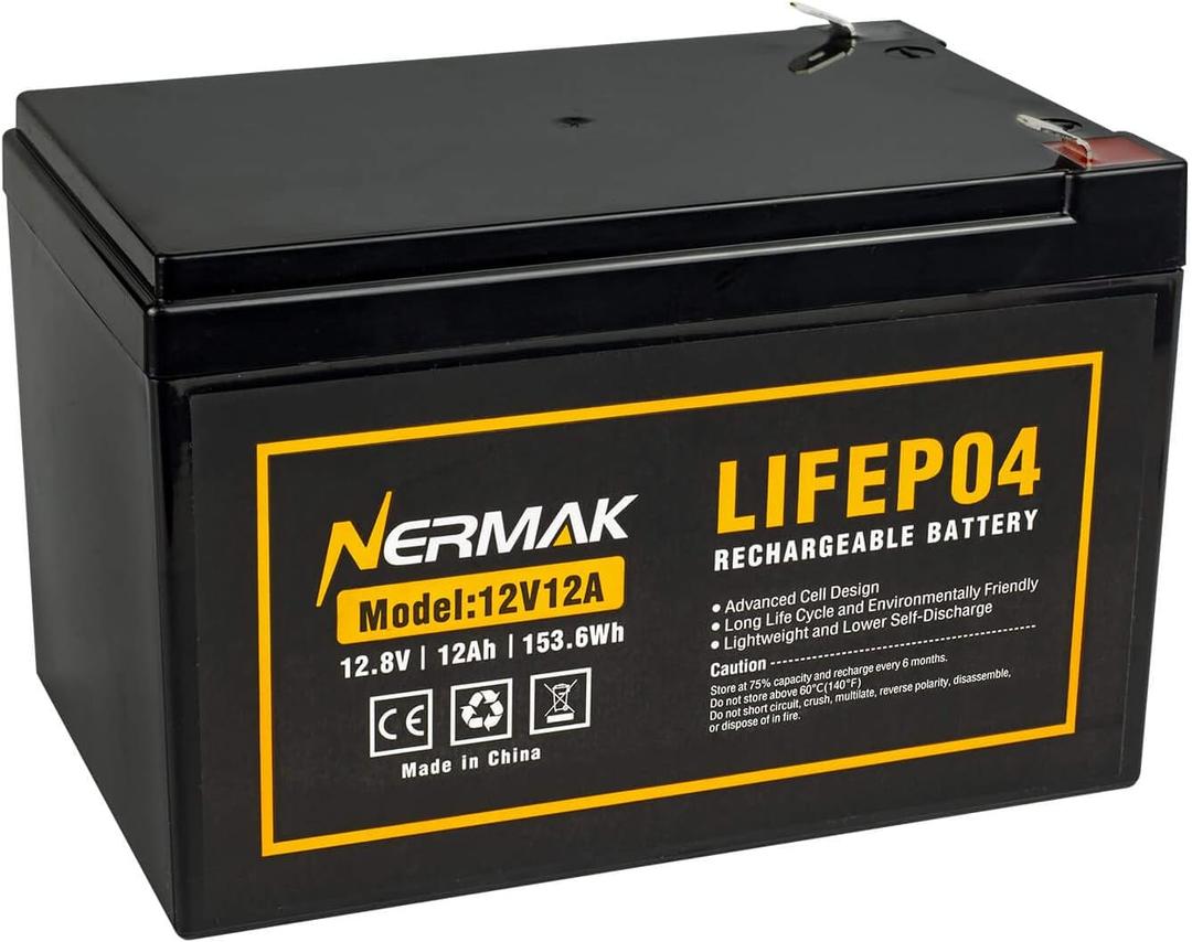 12V 12Ah Lithium LiFePO4 Deep Cycle Battery, 2000+ Cycles Lithium Iron Phosphate Rechargeable Battery for Power Wheels, Fish Finder, Scooters and More, Built-in 12A BMS (12V 12Ah)