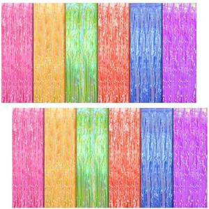 VitalCozy 6 Pcs Neon Party Foil Fringe Curtains 3.28 x 8.2 ft Colorful Neon Party Tinsel Curtain Backdrop Fringe for Birthday Supplies Door Wedding Decorations Background(Multicolor,12 Pcs)
