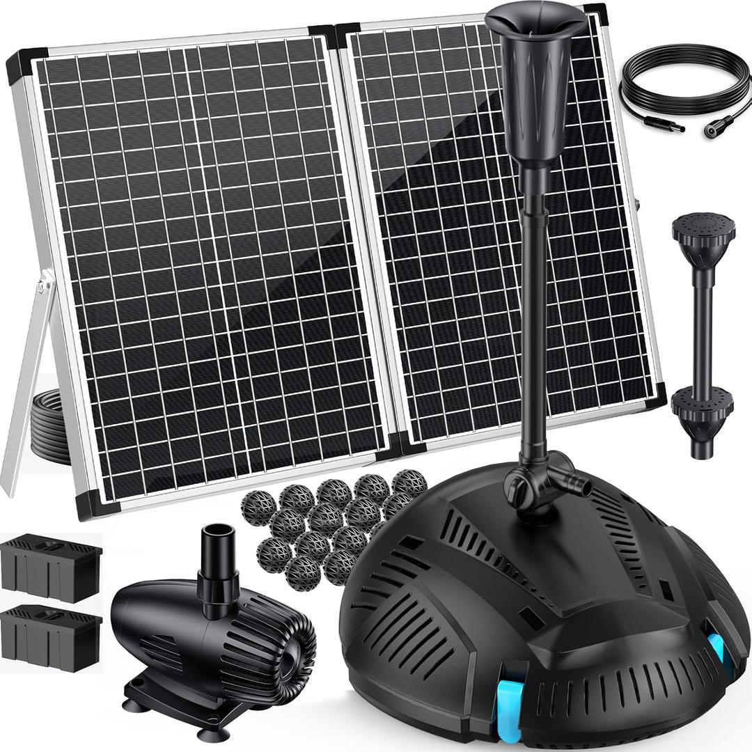 Antfraer 55W Solar Pond Filter with Water Pump, Solar Pond Filter Box with with 580GPH Pump & Fountain Kit for Outdoor Ponds Gardens Fountains Waterfalls Water Features