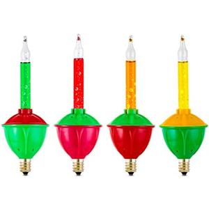 4 Pack Replacement Bubble Lights Bulbs Red Green Yellow Orange Bubble Lights for Christmas Tree Fluid Light C7/E12 Candelabra Base Christmas Light Bulbs
