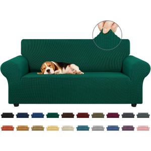 Stretch Loveseat Couch Cover, 2 Cushion Couch Slipcover,Hunter | 1-Piece Washable Sofa Cover Pet Friendly (55"-78") Furniture Protector Soft Jacquard, Elastic Bottom for Dogs & Kids