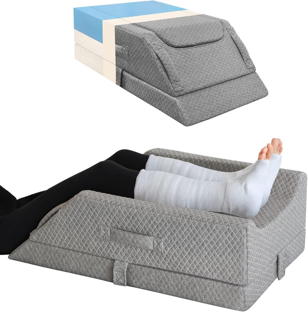 Adjustable Leg Elevation Pillows for Swelling After Surgery, Cooling Memory Foam Leg Wedge Pillow for Blood Circulation, Wedge Pillow for Sleeping, Sciatica Back Knee Hip Ankles Pain Relief, Double Leg