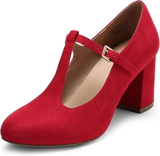 DREAM PAIRS Low Chunky Heels for Women T-Strap Mary Jane Pumps Wedding Dress Shoes, Size 5 R