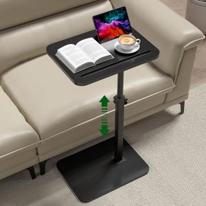 Black Side Tray Table for Couch - 360° Swivel Adjustable Height Rotating Sofa Table C Table End Table Laptop Desk with Phone & Tablet Slot, Perfect for Eating Working Reading, Fits Small Spaces