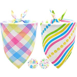 Easter Dog Bandanas for Large Dogs,Reversible 2-Pack Spring Scarves,Holiday Outfits with Colorful Egg and Bunny Designs,Pet Costume Accessories for Boys and Girls (Large)