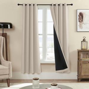 Rutterllow 100% Blackout Curtains for Bedroom 52Wx72L Inch, Energy Efficiency Full Shading Window Curtain Panels, Heat and Light Blocking Soundproof Draperies for Living Room/Cafe (1 Pair, Beige)