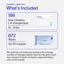 Coterie Baby Wipes + Diapers Kit, Size 2 Diapers (186 Count) & 12 Pack (672 Count) Baby Wipes with 99% Water, Plant Based Materials, Hypoallergenic for Sensitive Skin