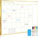 Large Dry Erase Calendar Whiteboard for Wall, 36'' x 24'' Monthly White Board Planner with Gold Frame, Magetic Hanging Wipe Board for Home Office School Dorm